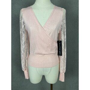 Madden Girl Juniors' Surplice-Neck Lace-Sleeve Sweater Pink Size Small NWT's